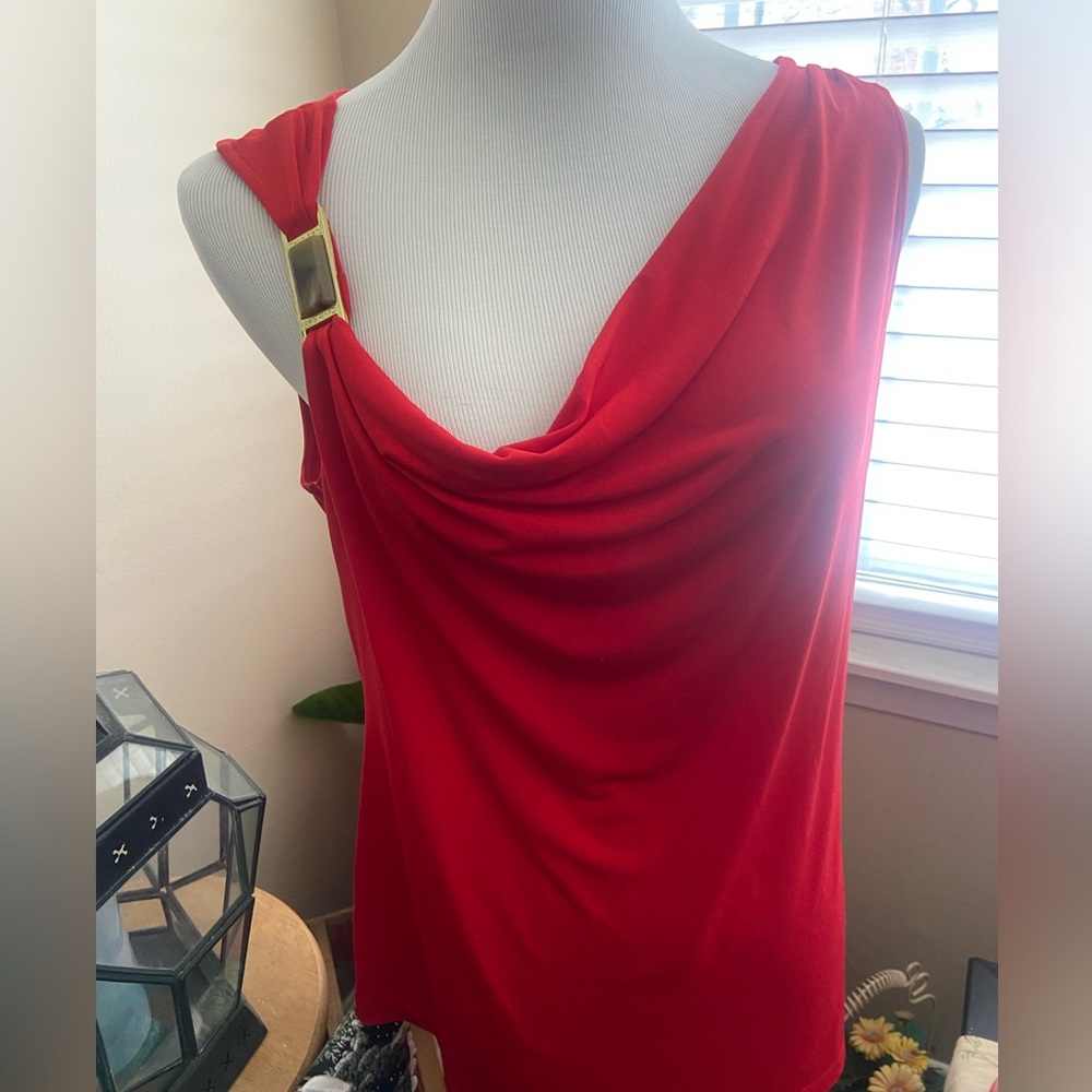 Calvin Klein sleeveless dressy draped top w/embellishment tiger stone attached